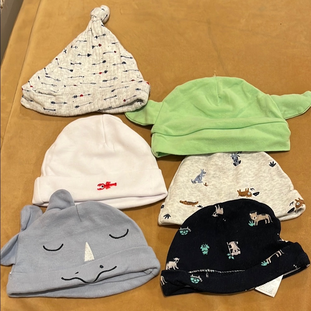 Baby hat bundle- assorted brands, White, Green, Cream Hats Collection